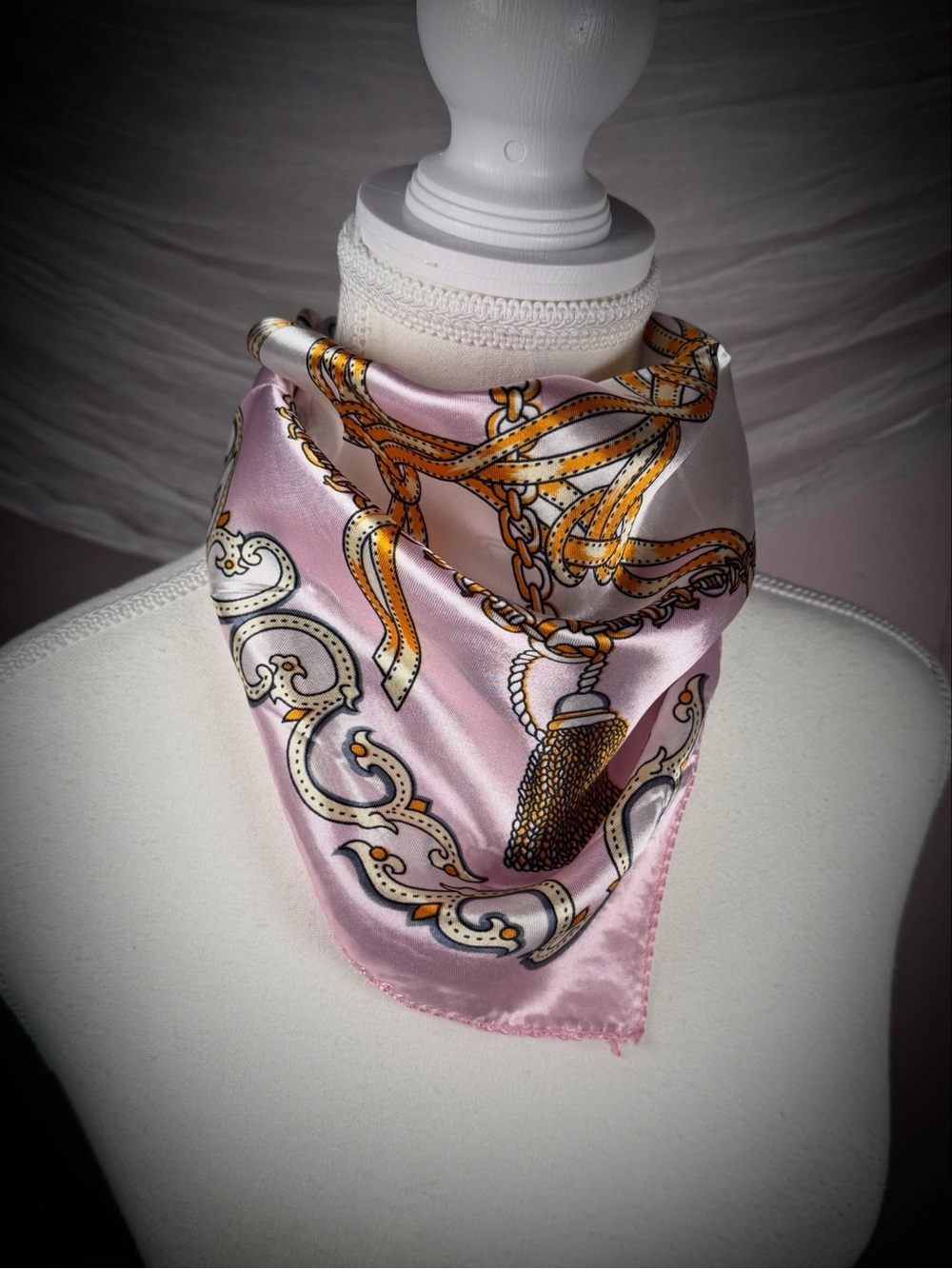 Vintage Blush Pink Satin Equestrian Chain Scarf
